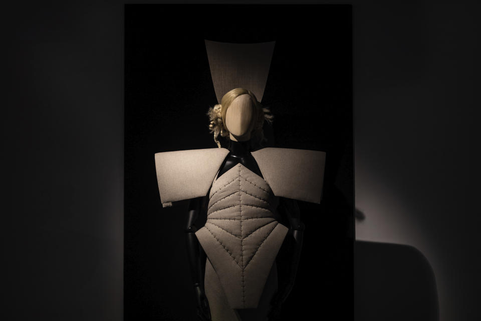 A creation by fashion designer Gareth Pugh is exhibited ahead of his London Fashion Week show in London, Wednesday, Sept. 16, 2020. (Photo by Vianney Le Caer/Invision/AP)