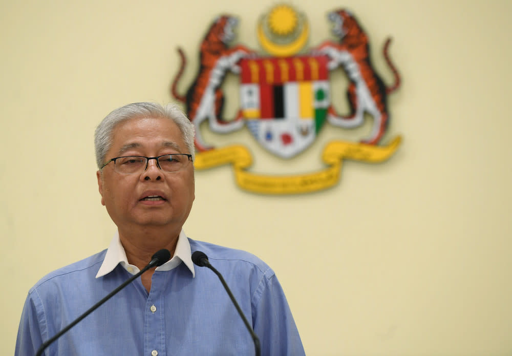 Defence Minister Datuk Seri Ismail Sabri Yaakob speaks during the press conference in Putrajaya April 5, 2020. — Bernama pic