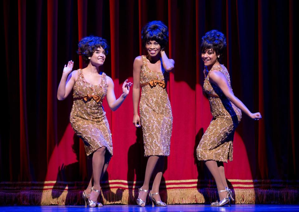 FILE - This undated photo released by Boneau/Bryan-Brown shows, from left, Sydney Morton as Forence Ballard, Valisia LeKae as Diana Ross and Ariana DeBose as Mary Wilson of The Supremes in "Motown: The Musical," performing at the Lunt-Fontanne Theatre in New York. The budding Broadway star, LeKae, was diagnosed with ovarian cancer in late 2013, went through surgery and this week endured her first of six planned chemotherapy rounds. (AP Photo/Boneau/Bryan-Brown, Joan Marcus, File)