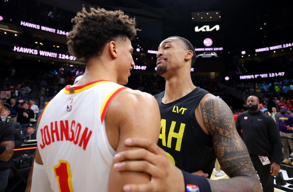 While Jalen Johnson's fantasy basketball stock is trending up, John Collins' future is uncertain heading into the offseason. (Photo by Kevin C. Cox/Getty Images)