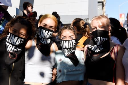 Young people protest outside of the San Francisco Federal Building during a Climate Strike march in San Francisco