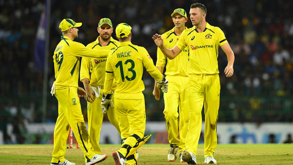 Australia thumped Sri Lanka by 10 wickets in Columbo as Josh Hazlewood and Mitchell Starc left the home side searching for answers. (Photo by ISHARA S. KODIKARA/AFP via Getty Images)