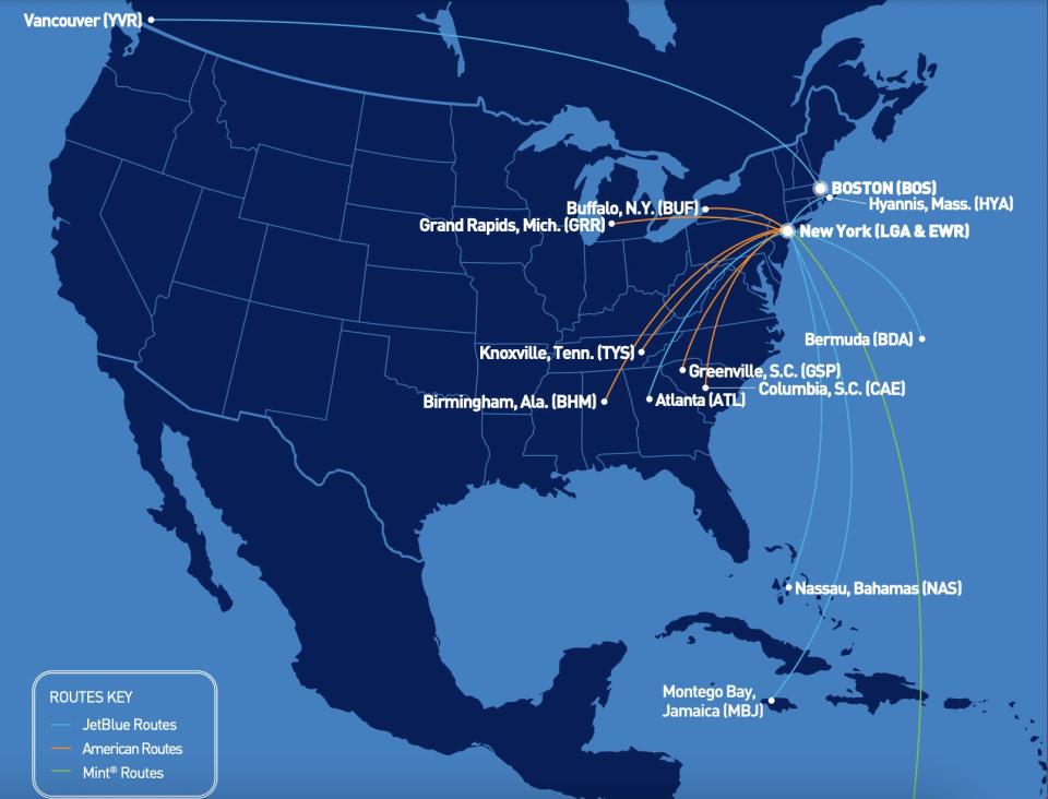 JetBlue route update map.