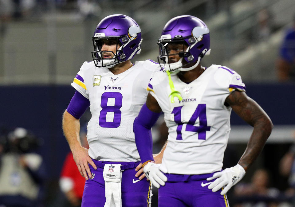 Kirk Cousins (8) won't be throwing to Stefon Diggs anymore. (Photo by Richard Rodriguez/Getty Images)