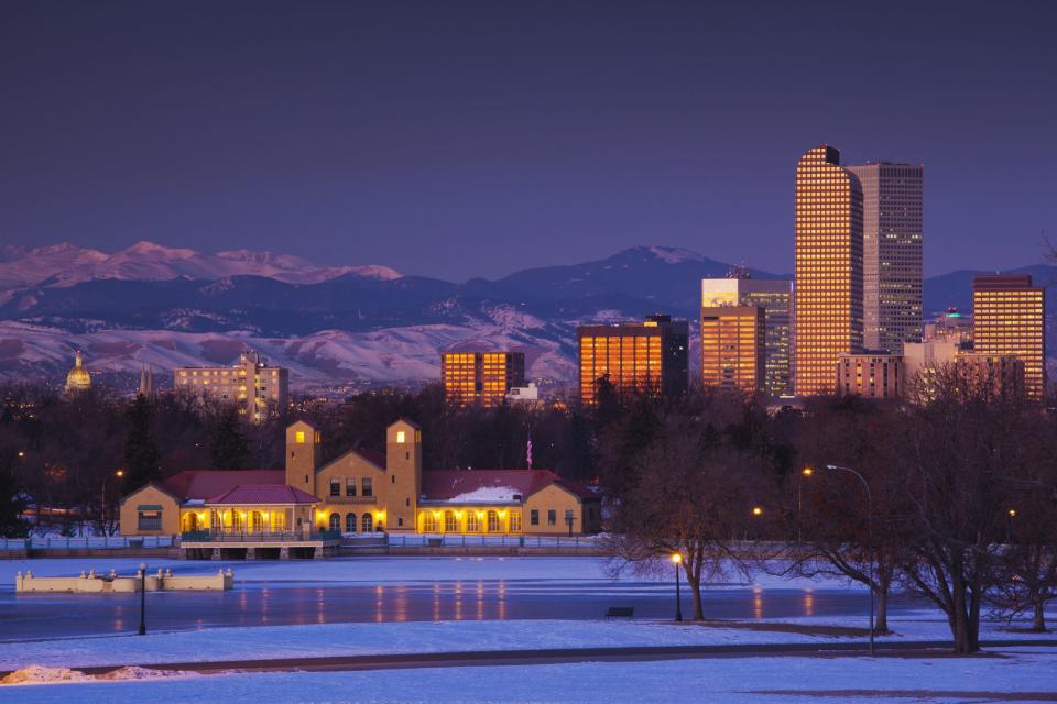 Denver, Colorado skyline behind City Park