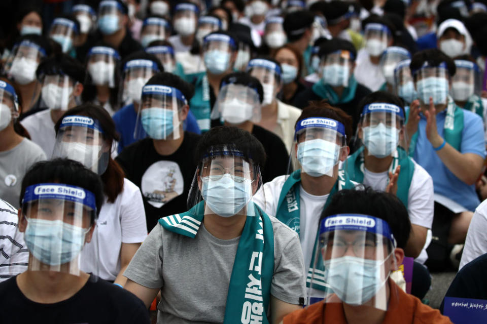 Doctors and medical students took to the streets in the South Korean capital Friday. Source: Getty