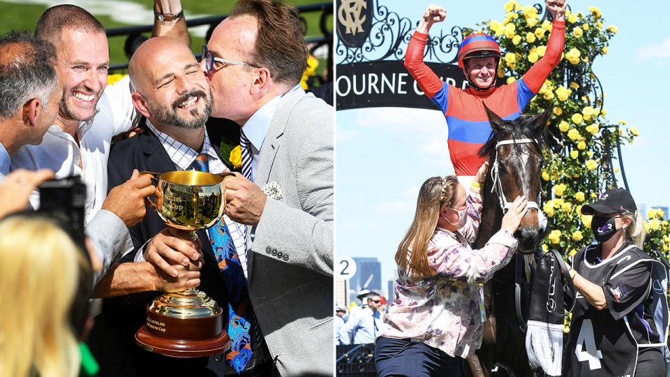  Verry Elleegant's connections, pictured here celebrating after the Melbourne Cup triumph.