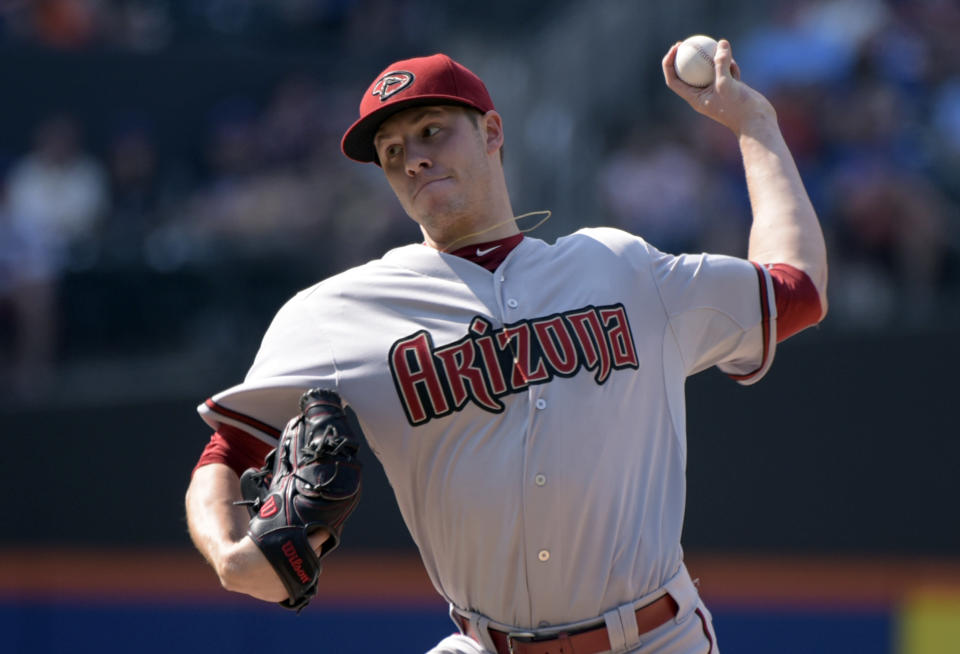 Arizona Diamondbacks pitcher Patrick Corbin delivers to the New York Mets during the first inning of a baseball game Saturday, July 11, 2015, at Citi Field in New York. (AP Photo/Bill Kostroun)