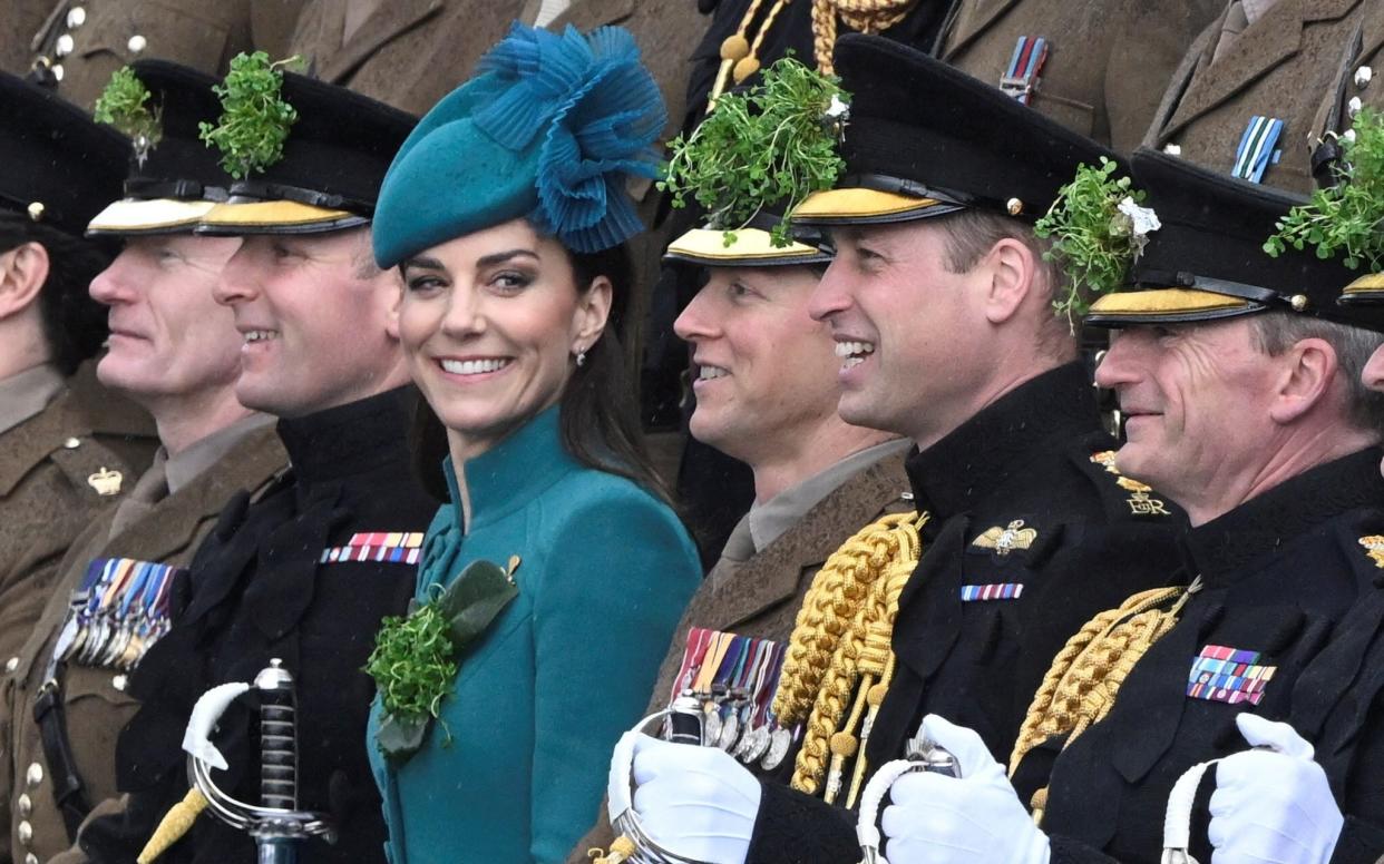 New Colonel in Chief of the Irish Guards the Princess of Wales beams across athusband Prince William - REUTERS/Toby Melville