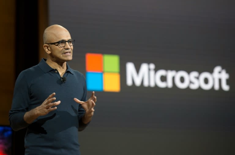 Microsoft chief executive officer Satya Nadella talks at a Microsoft news conference October 26, 2016 in New York