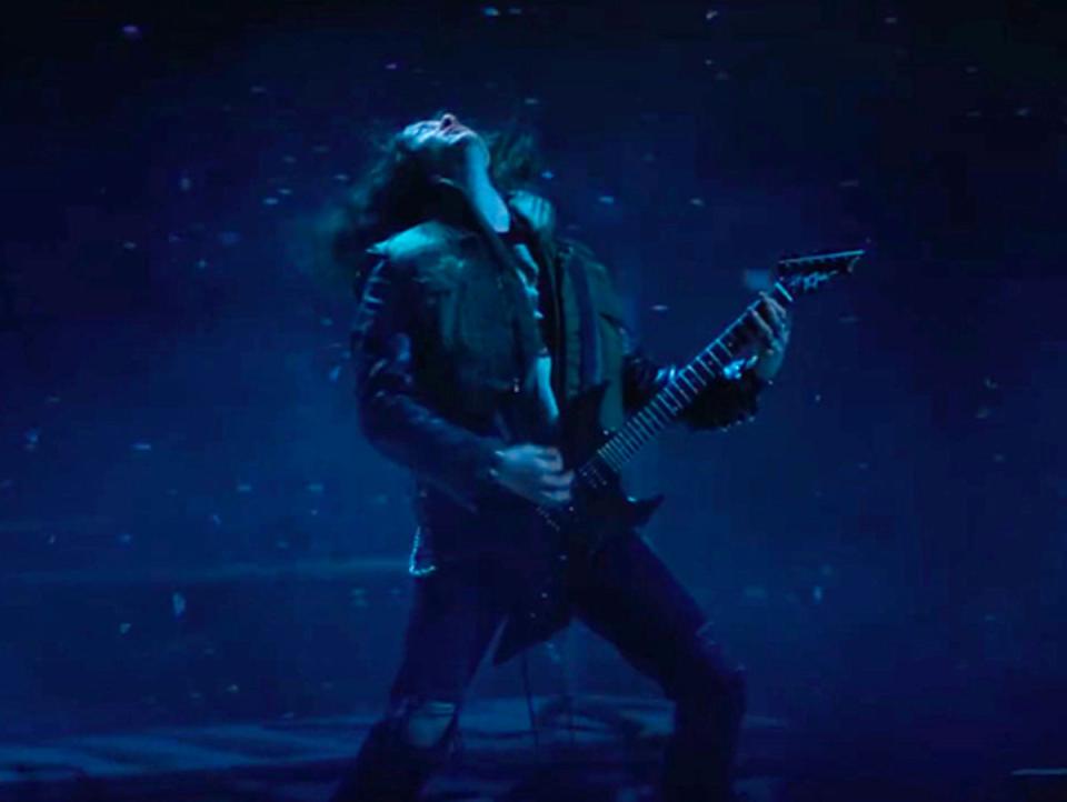 Joseph Quinn performing the Metallica guitar solo as Eddie Munson in ‘Stranger Things’ (Netflix)