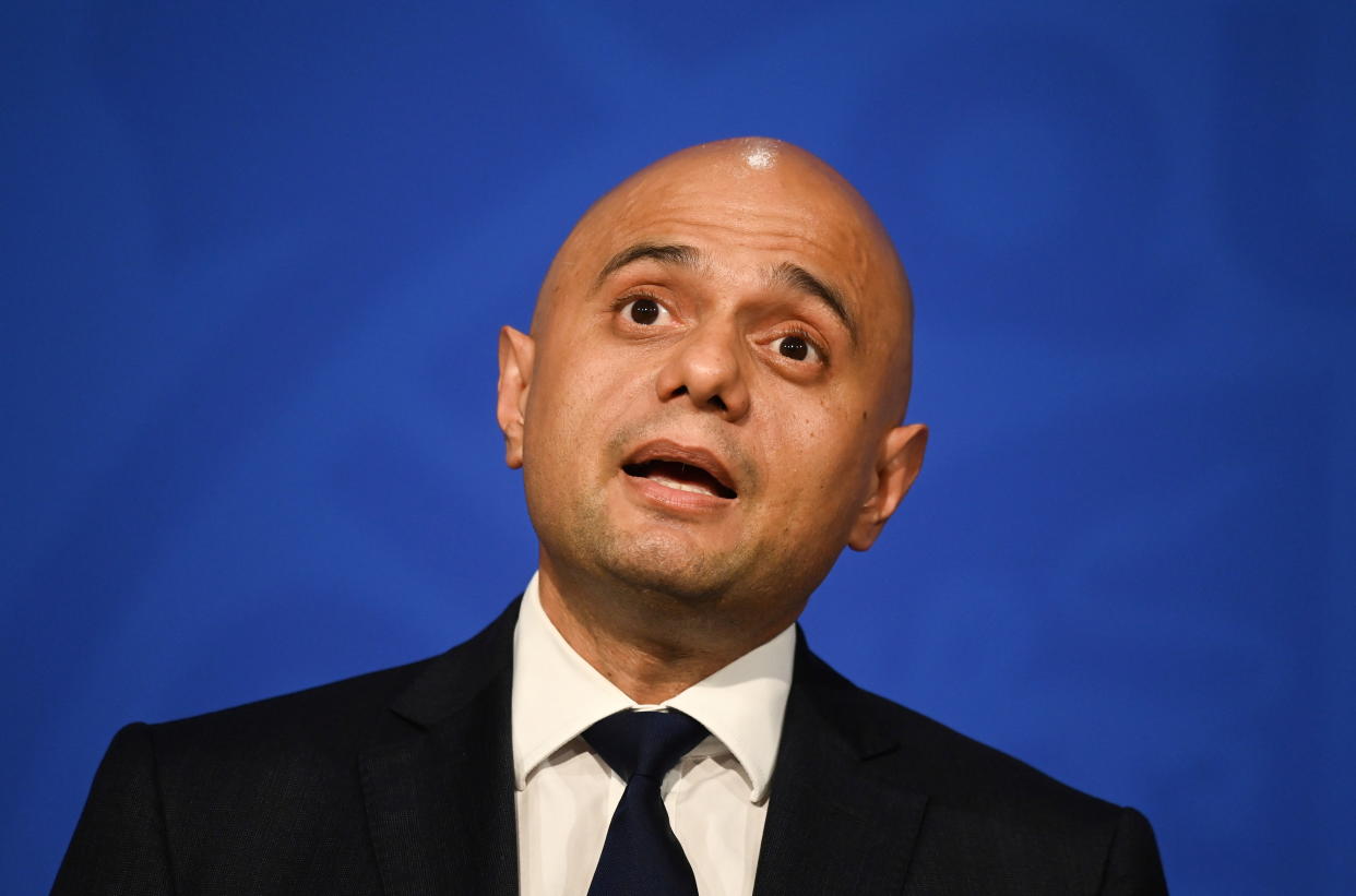 Health Secretary Sajid Javid during a media briefing in Downing Street, London, on coronavirus (Covid-19). Picture date: Tuesday October 19, 2021.