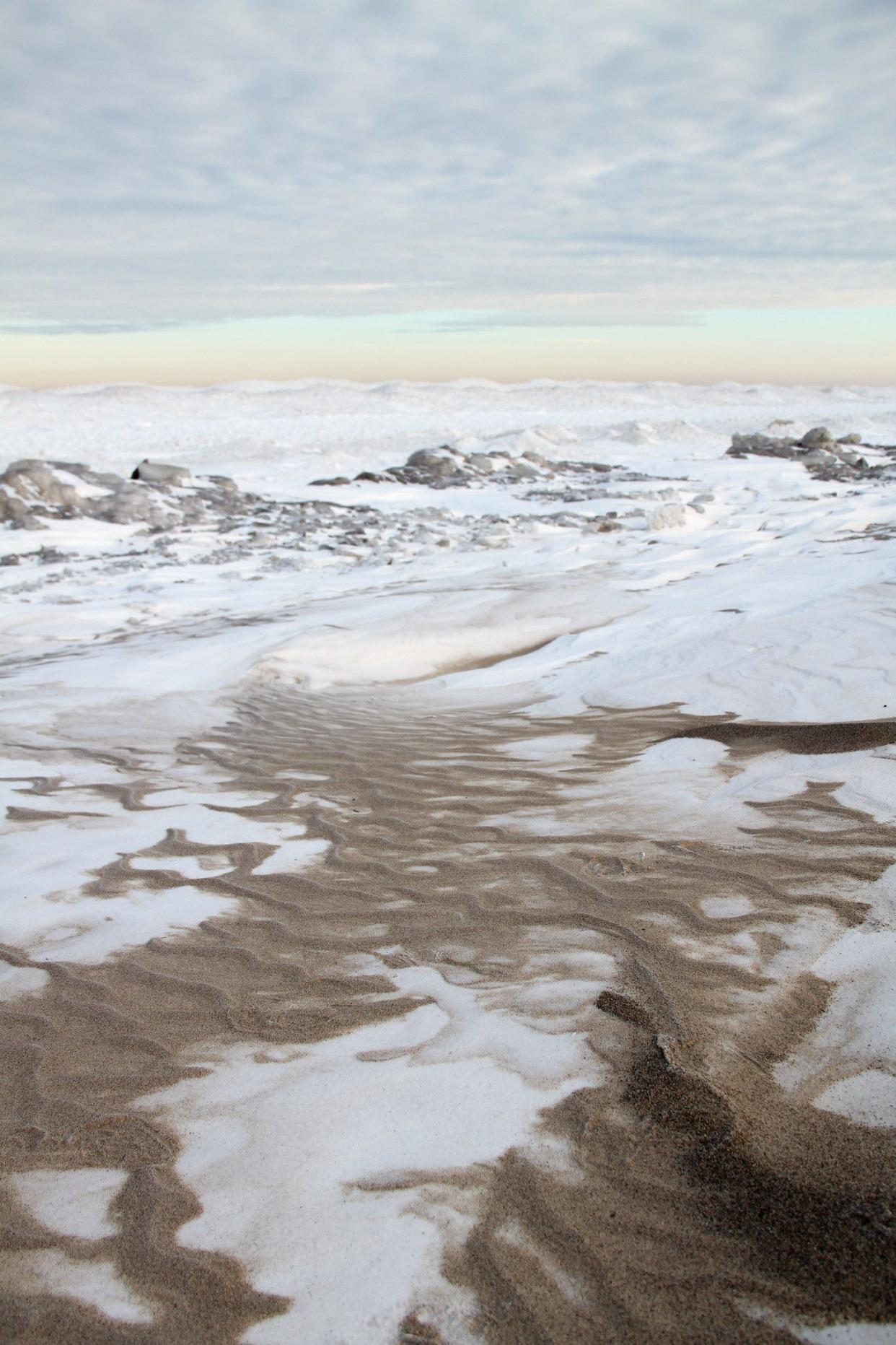 Snow blankets Lake View Beach at Indiana Dunes National Park