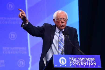 FILE PHOTO: Democratic 2020 U.S. presidential candidate and U.S. Senator Bernie Sanders (D-VT ) speaks at the New Hampshire Democratic Party state convention in Manchester