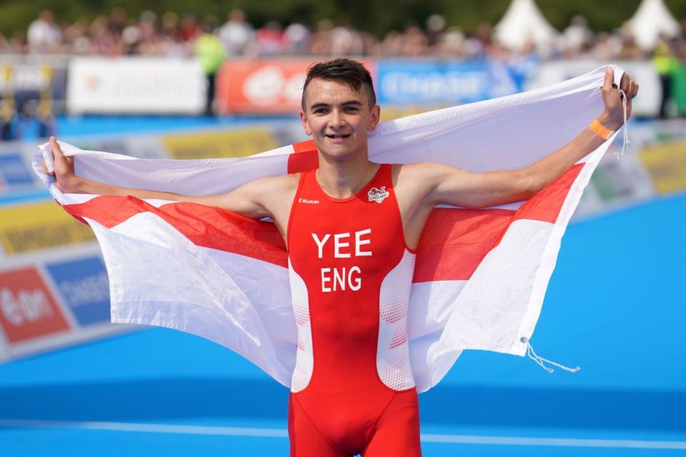 England’s Alex Yee celebrates after winning the Men’ Individual (Sprint Distance) Final at Sutton Park (PA)