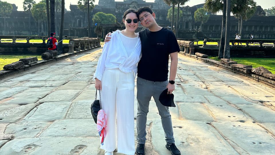 Ariff and Liliya love traveling together. Here they are in Angkor Wat, Cambodia. - Ariff Hassan and Liliya Dauletaliyeva