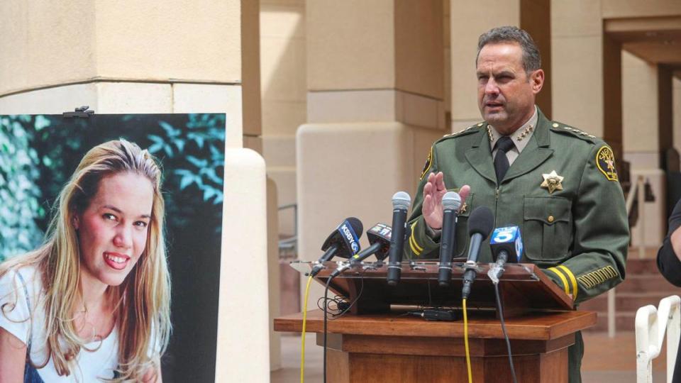 San Luis Obispo County Sheriff Ian Parkinson announced the arrest of Paul and Ruben Flores in the investigation of the missing Cal Poly student Kristin Smart April 13, 2021. . Her photo is to the left. She went missing in May 1996.