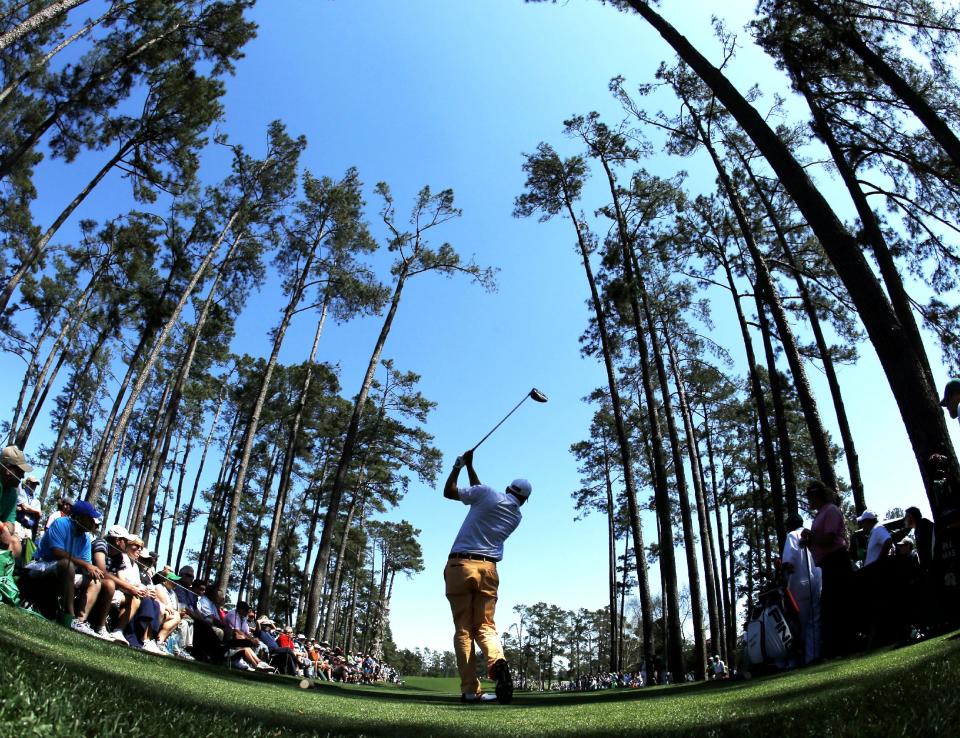 Bill Haas tees off on the 17th hole during the first round of the Masters golf tournament Thursday, April 10, 2014, in Augusta, Ga. (AP Photo/Matt Slocum)