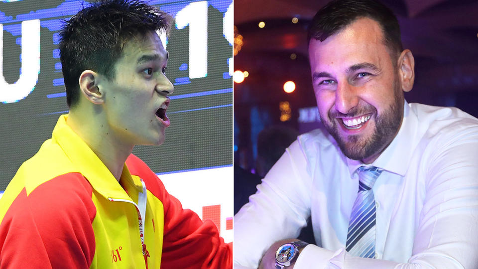 Supporters of Sun Yang, pictured left, have inundated Andrew Bogut's Twitter account.