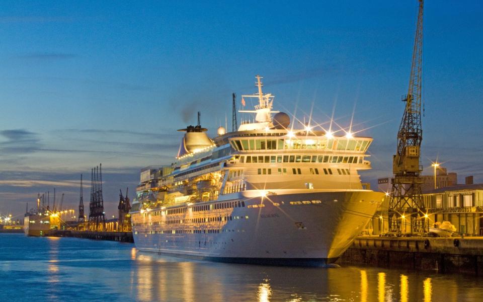 Fred Olsen cruise ship Balmoral berthed at the Southampton City Cruise Terminal UK - Alamy Stock Photo