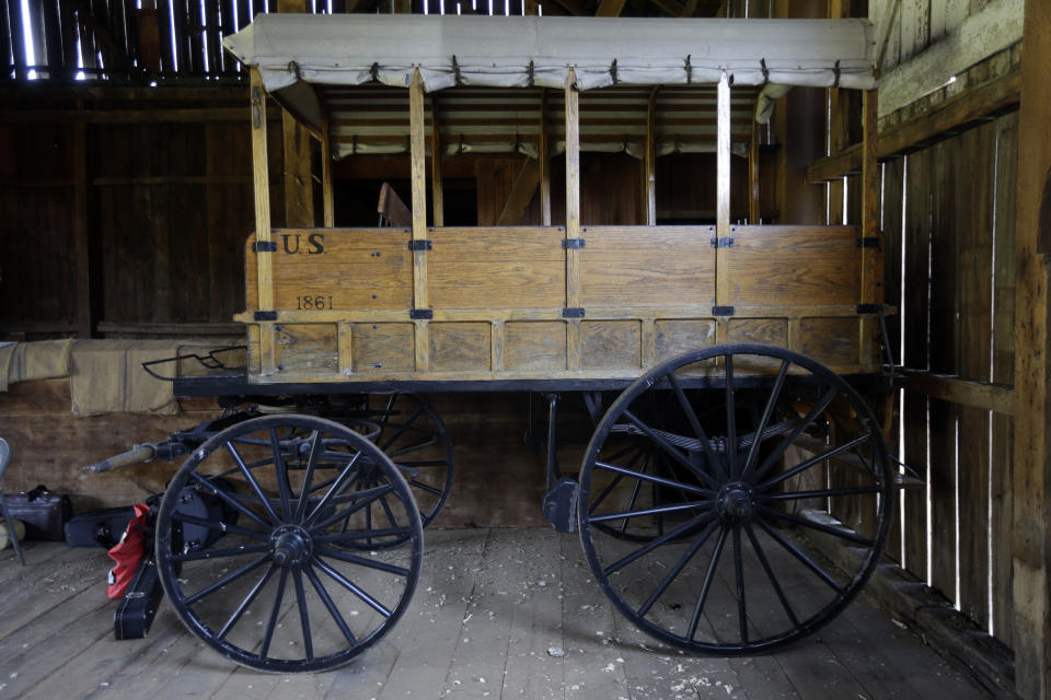 Shown is a replica of a Rucker ambulance at the Pry House Field Hospital Museum Friday, June 21, 2013, in Keedysville, MD. The house is located on the Antietam Battlefield, which served both as Union General George McClellan's and Union Army Maj. Dr. Jonathan Letterman's headquarters during the battle. As gunshots ravaged the bodies of tens of thousands of soldiers at the Battle of Gettysburg, military doctors responded with a method of treatment that is still the foundation of combat medicine today. (AP Photo/Matt Rourke)