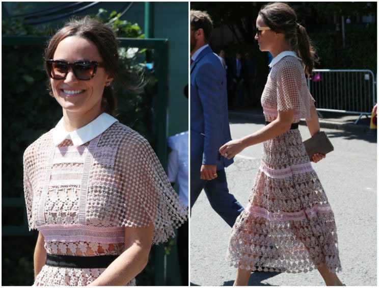 Pippa Middleton turned heads in this see-through dress on day 3 of Wimbledon 2017 in London, England. <em>(Photos: Getty)</em>