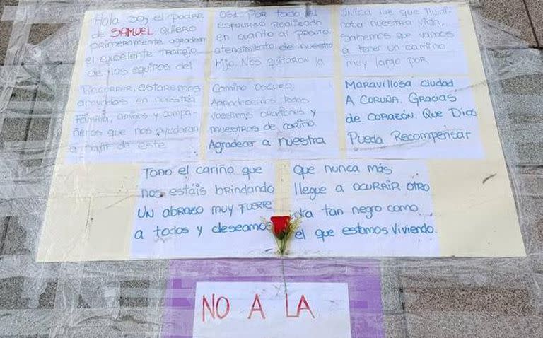 La carta que el padre de Samuel dejó en el lugar en el que fue asesinado