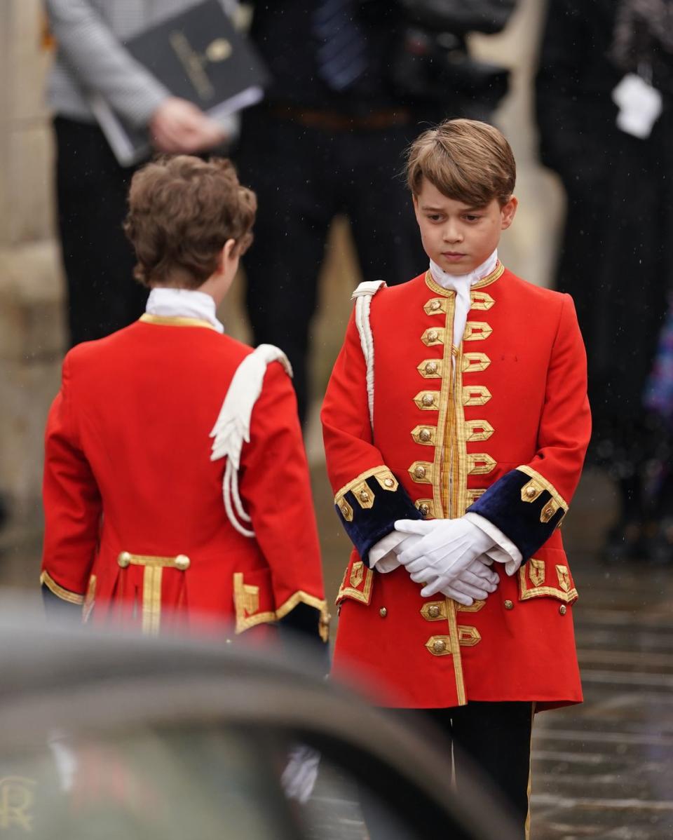 prince george outside westminster abbey, london, ahead of the coronation of king charles iii and queen camilla on saturday picture date saturday may 6, 2023 photo by joe giddenspa images via getty images