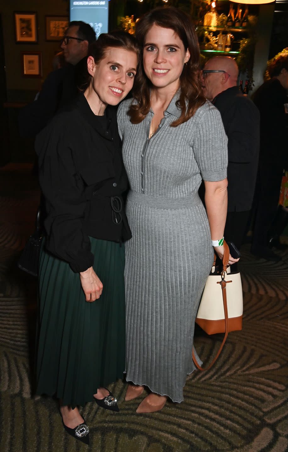 london, england april 11 princess beatrice of york and princess eugenie of york attend the ellie goulding x served private party at royal albert hall on april 11, 2024 in london, england photo by dave benettgetty images for served