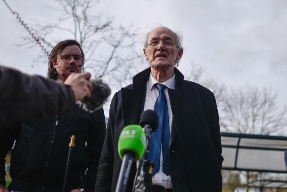 Gabriel and John Shipton speak to media over case of Julian Assange (Getty Images)