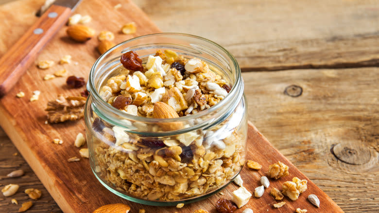 Glass container with granola