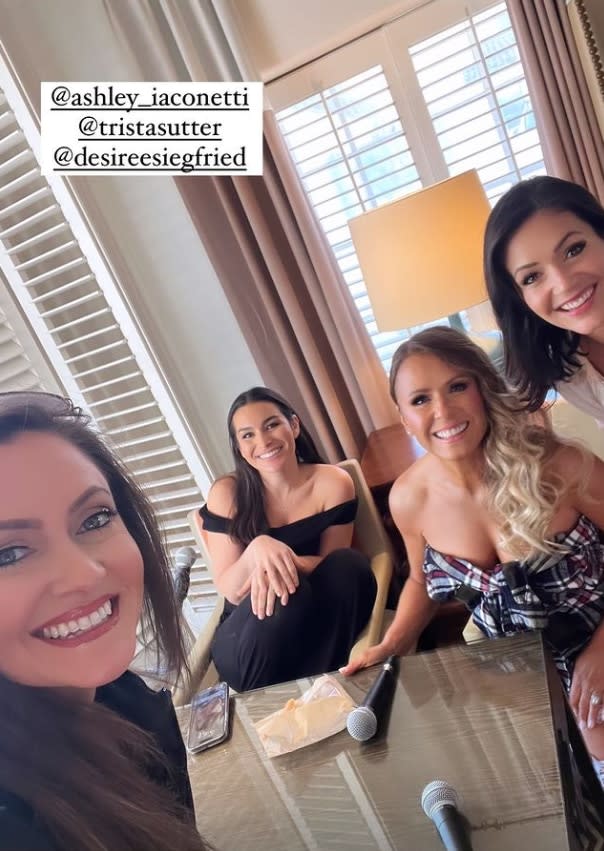 <p>Molly Mesnick, Ashley Iaconetti, Trista Sutter and Desiree Siegfried</p>