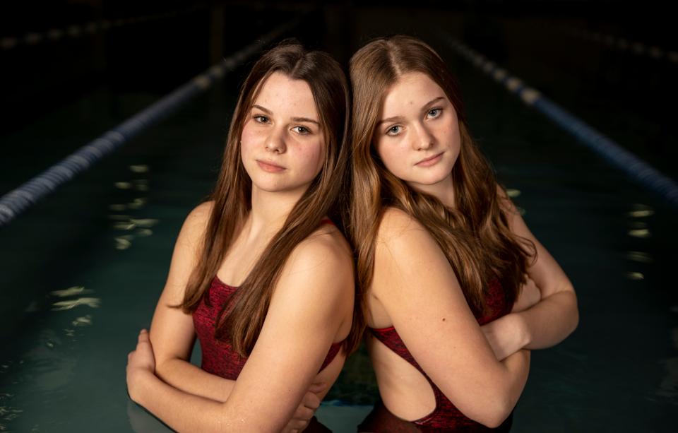 Sisters Taylor and Gentry Hagedorn are star swimmers on the Central girls swim team.