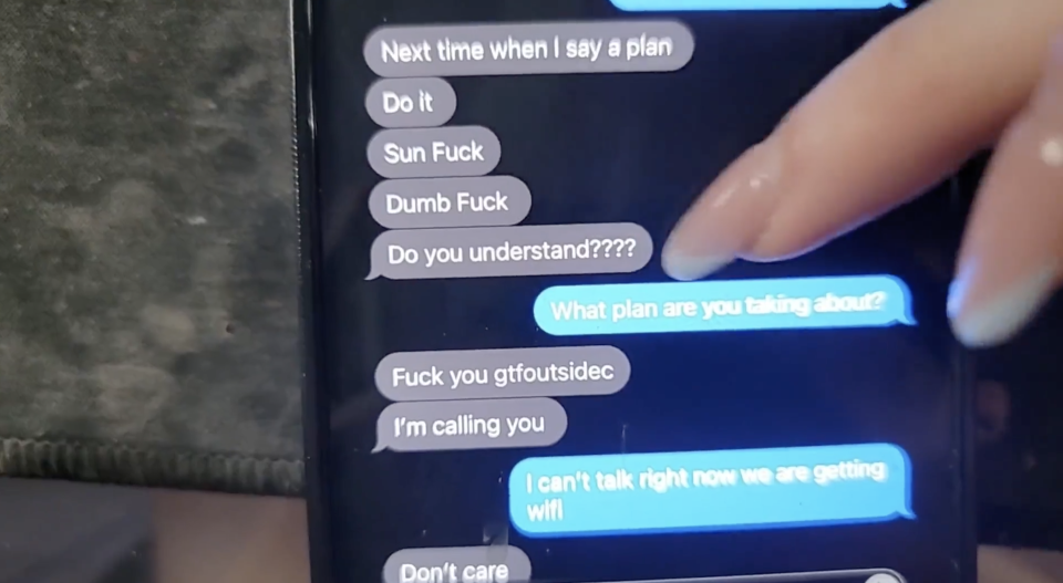 Texts between Amouranth and her husband, Nick Lee, show him calling her a "dumb fuck" and saying "fuck you" to her