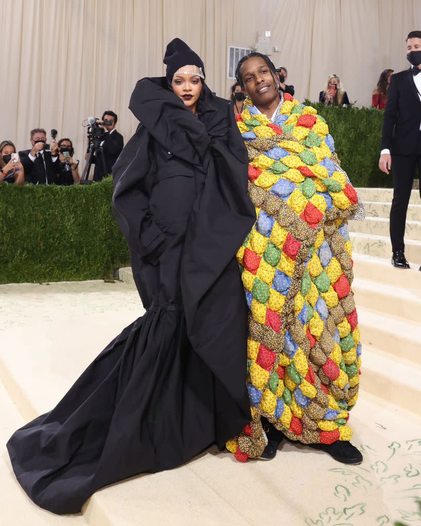 Rihanna and ASAP Rocky attend the 2021 Met Gala benefit in equally volumnous outfits. (Getty Images)