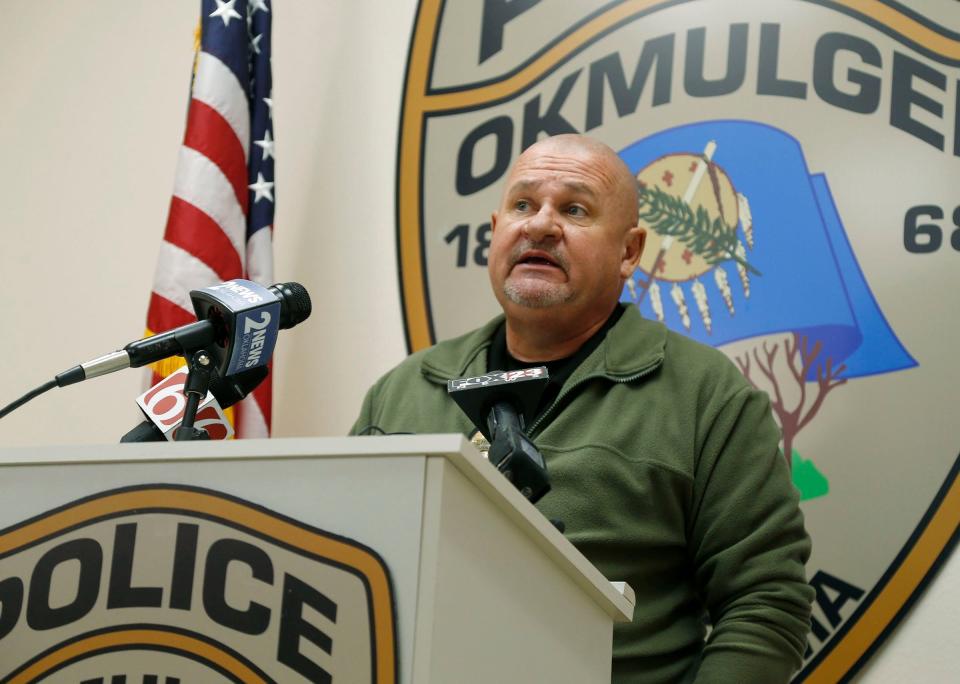 Okmulgee Police Chief Joe Prentice talks Monday, Oct. 17, 2022, about bodies discovered in Okmulgee.