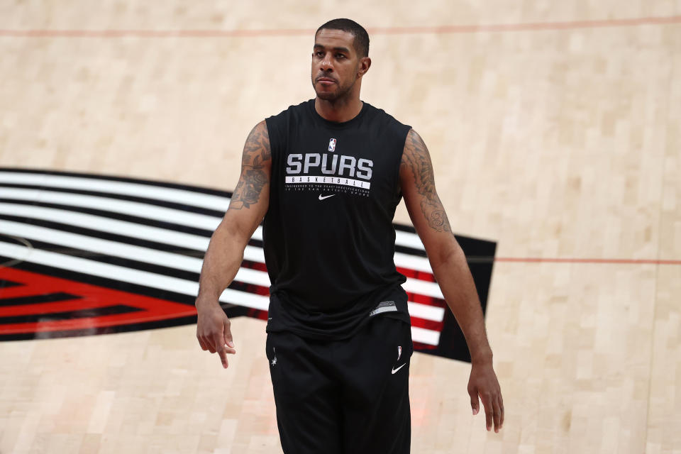 PORTLAND, OREGON - JANUARY 18: LaMarcus Aldridge #12 of the San Antonio Spurs warms up before their game against the Portland Trail Blazers at Moda Center on January 18, 2021 in Portland, Oregon. NOTE TO USER: User expressly acknowledges and agrees that, by downloading and or using this photograph, User is consenting to the terms and conditions of the Getty Images License Agreement. (Photo by Abbie Parr/Getty Images)