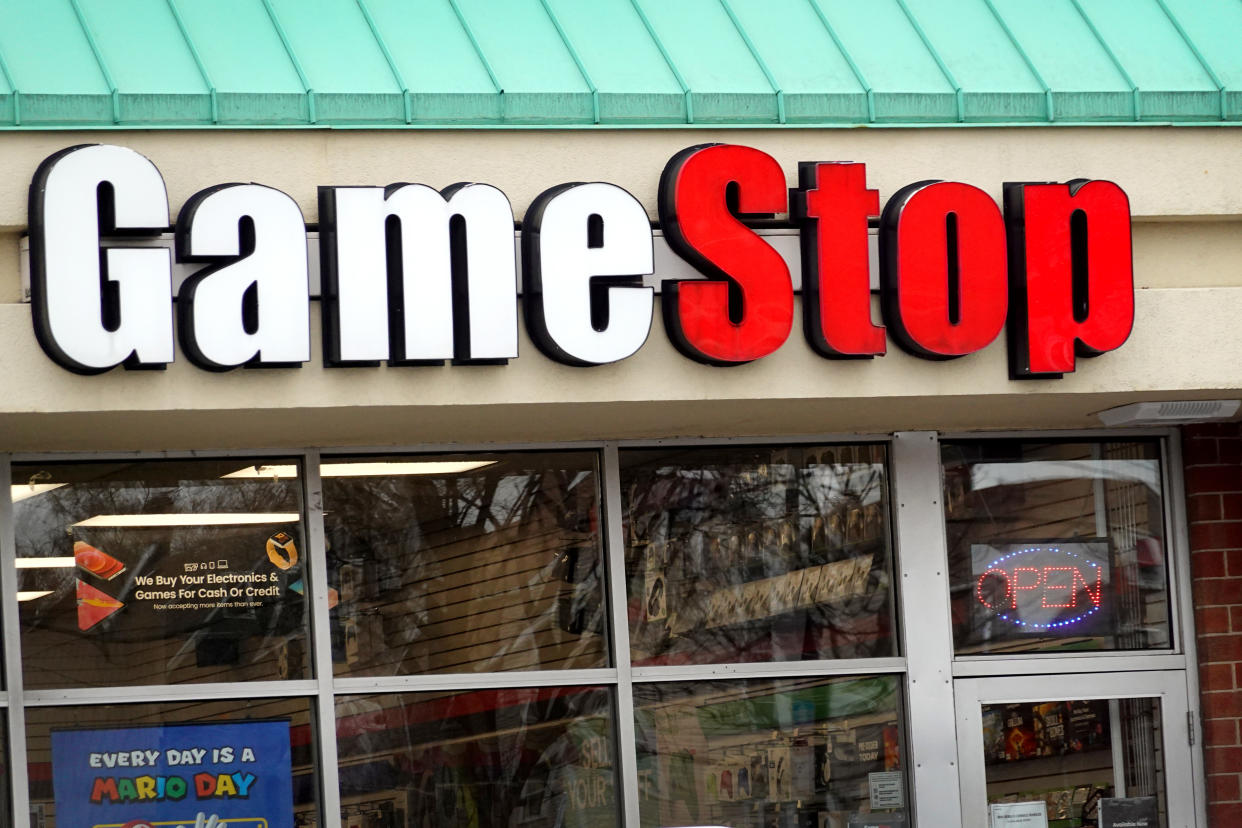 CHICAGO, ILLINOIS - MARCH 16: A GameStop store operates in a strip mall on March 16, 2023 in Chicago, Illinois. The gaming retailer, which is scheduled to report earnings on March 21, saw its stock price jump more than five percent today.  (Photo by Scott Olson/Getty Images)