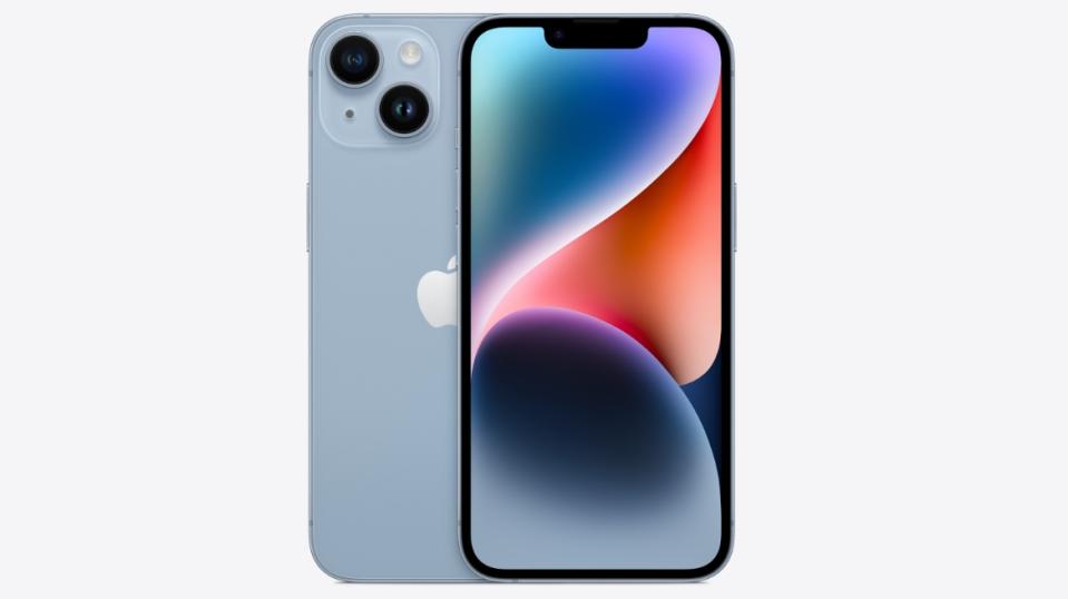 An iPhone 14 in blue