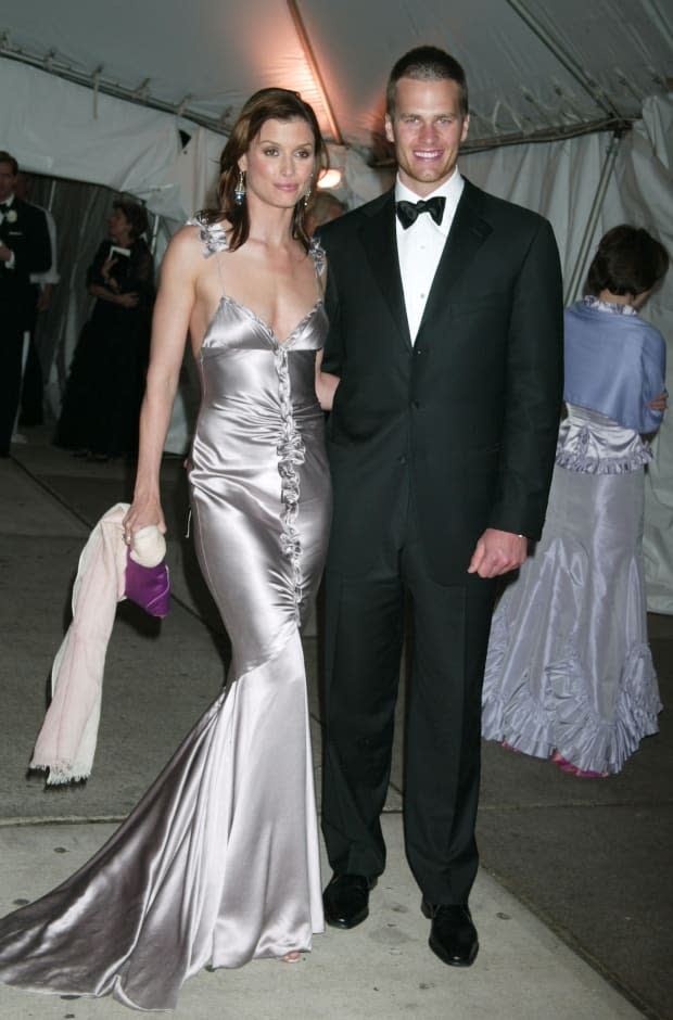 Bridget Moynahan and Tom Brady during The Costume Institute's Gala Celebrating "Chanel" - Departures at The Metropolitan Museum of Art in New York City in May 2005<p><a href="https://www.gettyimages.com/detail/110231562" rel="nofollow noopener" target="_blank" data-ylk="slk:Gregory Pace/Getty Images;elm:context_link;itc:0;sec:content-canvas" class="link ">Gregory Pace/Getty Images</a></p>
