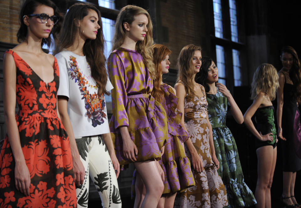 The Cynthia Rowley Spring 2014 collection is modeled during Fashion Week, Saturday, Sept. 7, 2013, in New York. (AP Photo/Louis Lanzano)