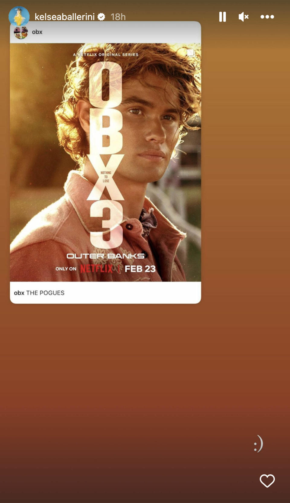 Kelsea Ballerini shared a photo of Chase Stokes on her Instagram story as Season 3 of "Outer Banks" premiered. (@kelseaballerini via Instagram)