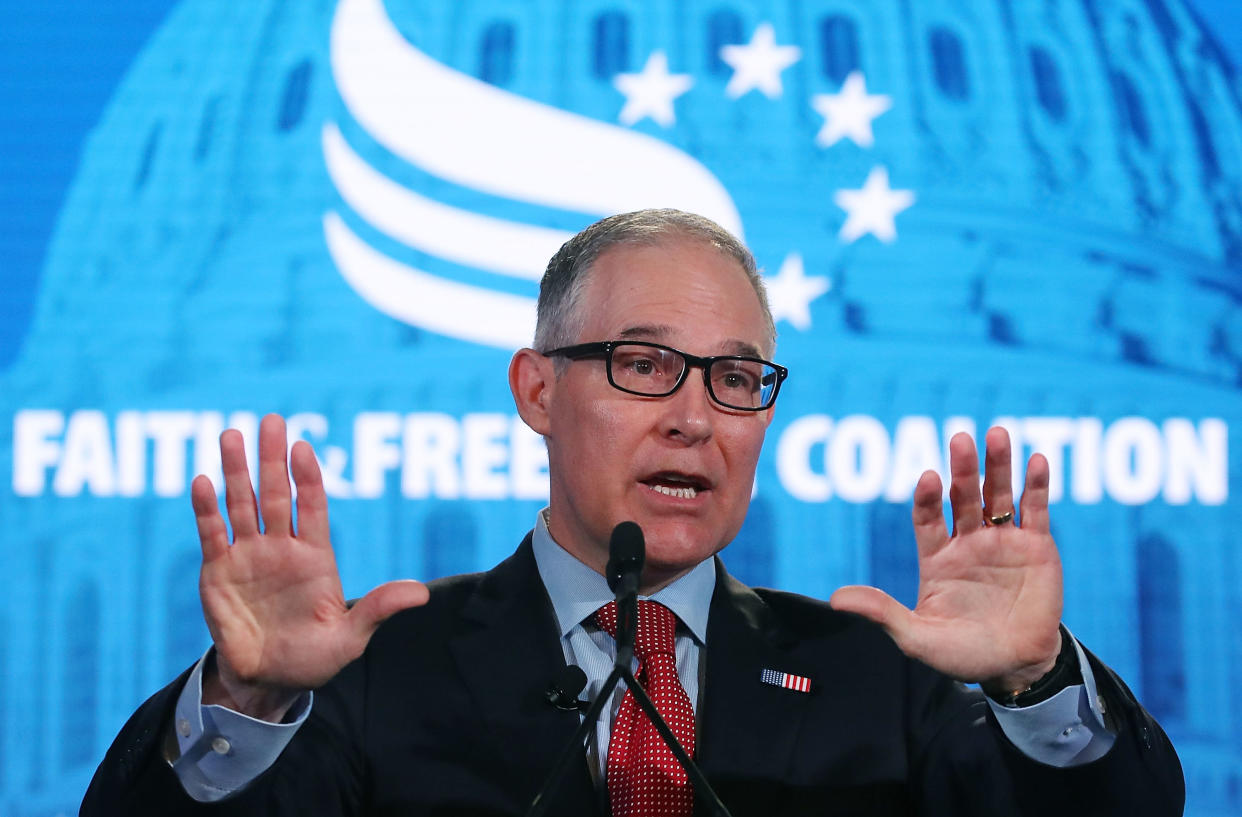 EPA Administrator Scott Pruitt speaks on June 8 at the Faith and Freedom Coalition Road to Majority Policy Conference. (Photo: Mark Wilson via Getty Images)