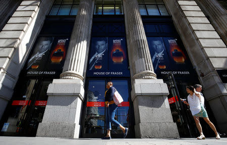 FILE PHOTO: Shoppers walk past the King William Street branch of House of Fraser in central London, Britain, June 22, 2018. REUTERS/Henry Nicholls