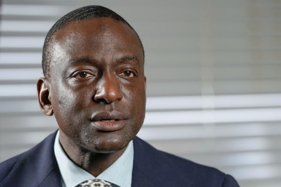 FILE - New York City Council candidate Yusef Salaam speaks during an interview with The Associated Press, on May 24, 2023, in New York. Donald Trump was found guilty in same courthouse where five Black and Latino youths, including Salaam, were wrongly convicted 34 years ago in the 1989 vicious attack on a white female jogger. The former president famously took out a newspaper ad in New York City calling for the execution of the accused, in a case that roiled racial tensions locally and that many point to as evidence of a criminal justice system prejudiced against defendants of color. (AP Photo/Mary Altaffer, File)