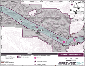 Map 1: Location of Macmillan Pass deposits and exploration targets.