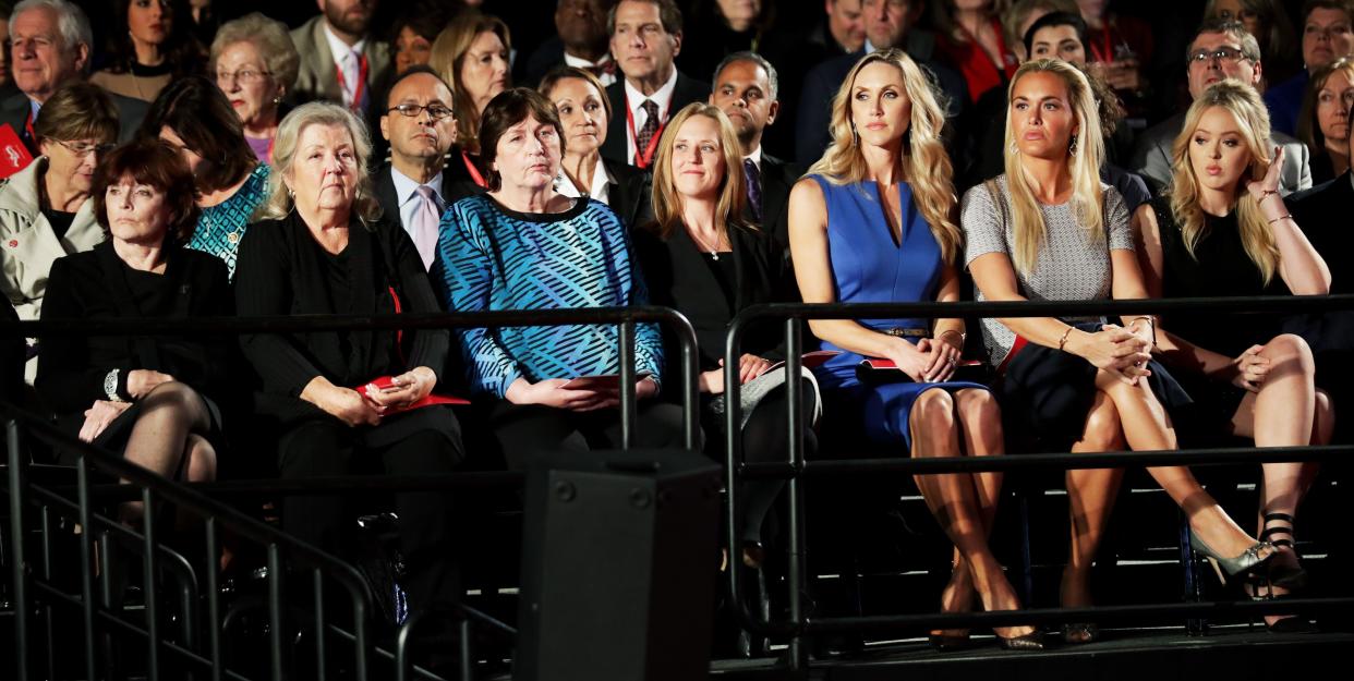 Kathleen Willey, Juanita Broaddrick, Kathy Shelton, Candice Jackson, Lara Trump, Vanessa Trump and Tiffany Trump attend&nbsp;Donald Trump and Hillary Clinton's second presidential debate in October&nbsp;2016. (Photo: Chip Somodevilla/Getty Images)