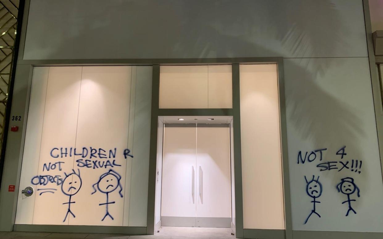 A store next to to the Balenciaga store in Beverly Hills was vandalized after the controversial ad campaign - AKGS