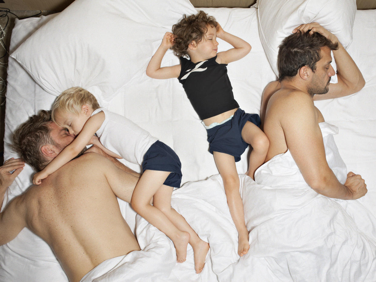 Bart and Rob with Ethan and Noah at 6:30 a.m. in Antwerp, Belgium. (Bart Heynen)