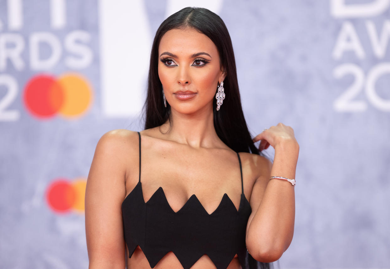 LONDON, ENGLAND - FEBRUARY 08: (EDITORIAL USE ONLY)  Maya Jama attends The BRIT Awards 2022 at The O2 Arena on February 08, 2022 in London, England. (Photo by Samir Hussein/WireImage )